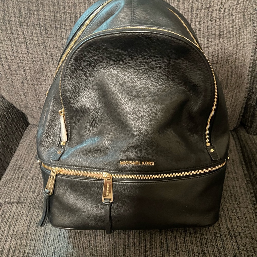 Michael Kors black Rhea Large Leather Backpack
